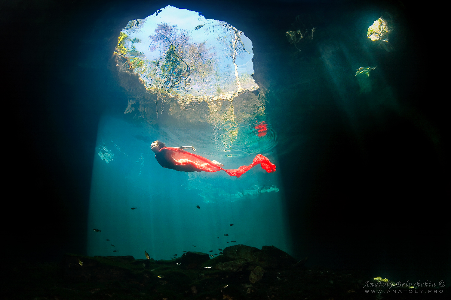 Cenote Calaveras, Mexico, Underwater model, Beloshchin, Белощин