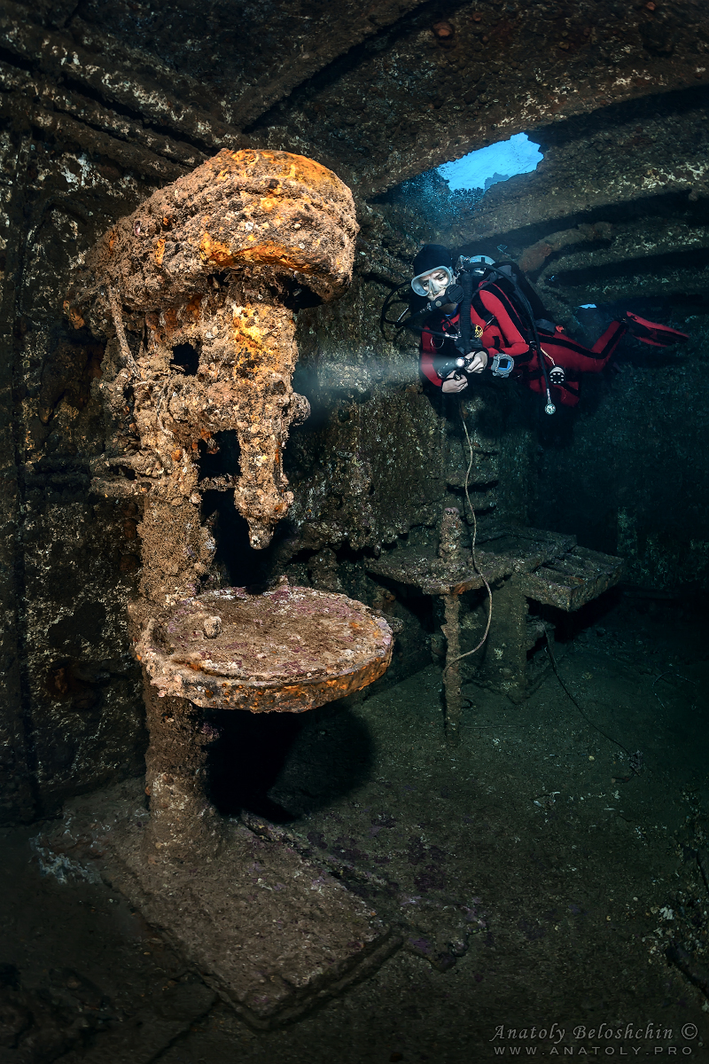 Drilling machine. The wreck \"Marcus\". Red Sea